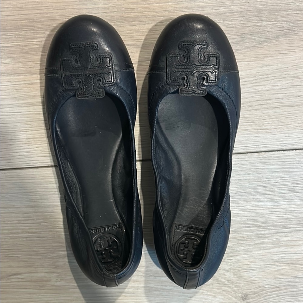 Tory Burch Black Logo Ballet Flats